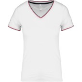 Dames-t-shirt piqué V-hals White / Navy / Red S