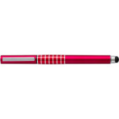 Kunststof rollerbal, zwartschrijvend, met stylus en een zilverkleurige clip. Kunststof rollerbal, zwartschrijvend, met stylus en een zilverkleurige clip.