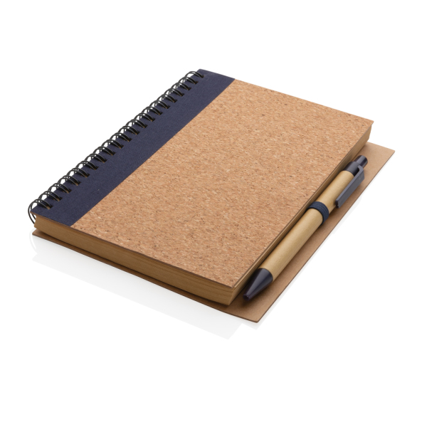 Kurk spiraal notitieboek met pen, blauw
