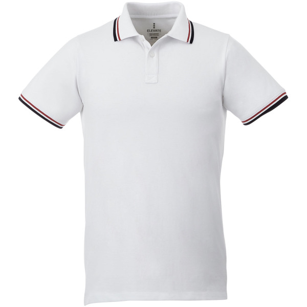 Fairfield short sleeve men's polo with tipping - White/Navy/Red - 3XL