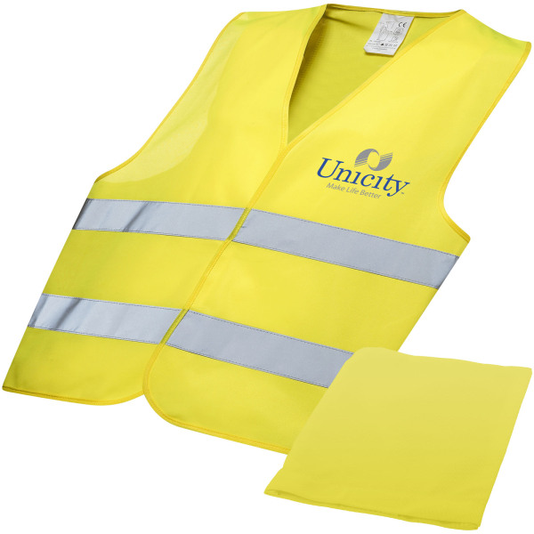 XL safety vest in pouch for professional use