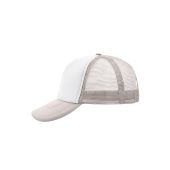 MB070 5 Panel Polyester Mesh Cap wit/lichtgrijs one size