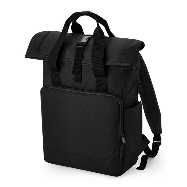 Recycled Twin Handle Roll-Top Laptop Backpack - Black - One Size