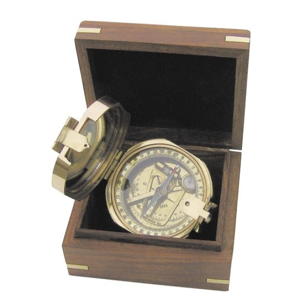 Brunton kompas in houten kist Ã¸ 7,5 cm