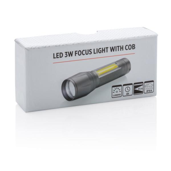 LED 3W focus zaklamp met COB, grijs