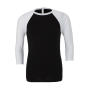Unisex 3/4 Sleeve Baseball T-Shirt - Black/White - XS