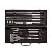 12-delige barbecue set in aluminium koffer, zilver, zwart