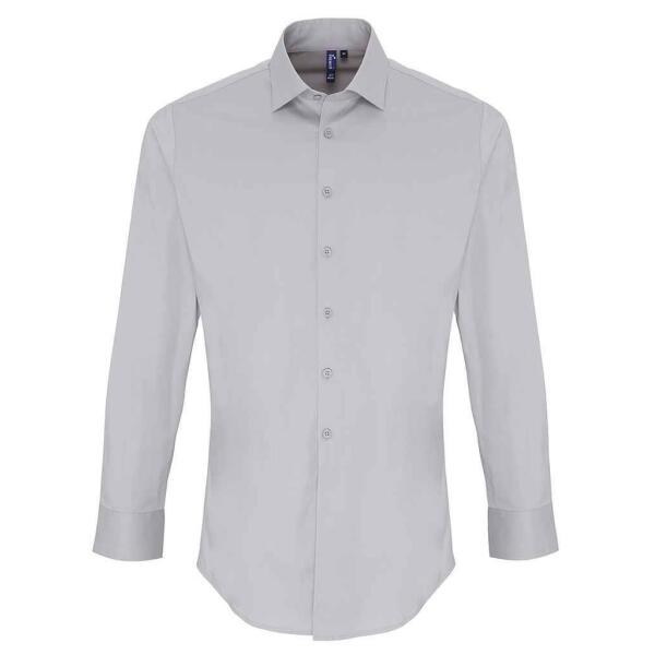Long Sleeve Stretch Fit Poplin Shirt, Silver, 4XL, Premier