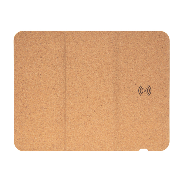 5W wireless charging cork mousepad and stand, brown