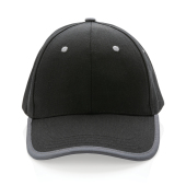 Impact AWARE™ 6 panel 280gr recycled katoen cap met bies, zwart