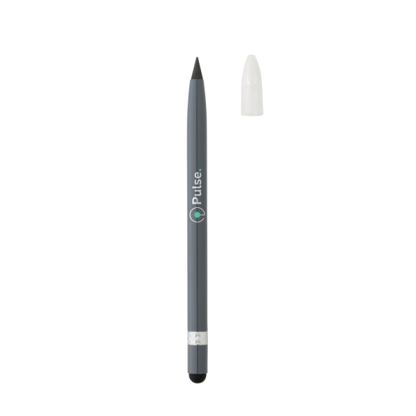 Aluminum inkless pen with eraser, grey