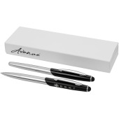 Geneva pennenset stylus balpen en rollerbalpen - Zilver/Zwart