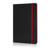 Luksus hardcover PU A5 notesbog med farvet kant, rød, sort