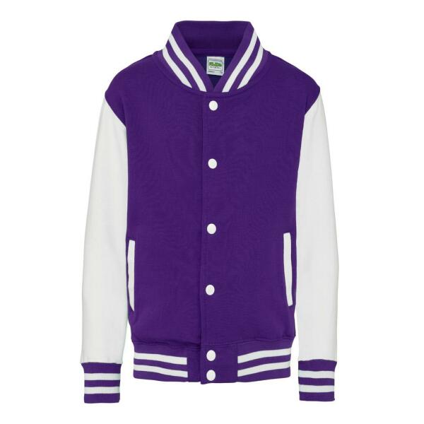 AWDis Kids Varsity Jacket, Purple/White, 9-11, Just Hoods