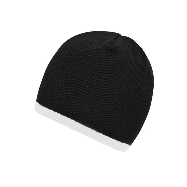 MB7584 Beanie with Contrasting Border - black/white - one size