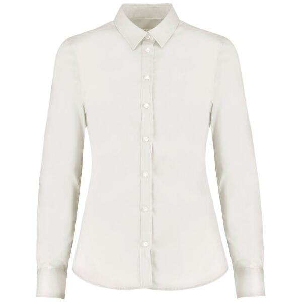Ladies Long Sleeve Tailored Stretch Oxford Shirt, White, 6, Kustom Kit