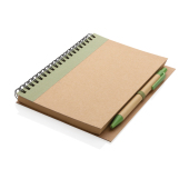 Kraft spiraal notitieboekje met pen, groen