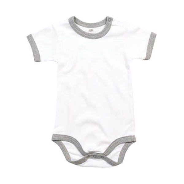 Baby Ringer Bodysuit - White/Heather Grey Melange - 12-18