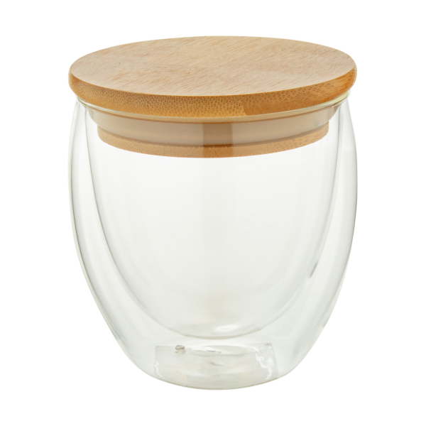 Bondina S dubbelwandig glas met bamboe deksel 300 ml vaatwasserbestendig