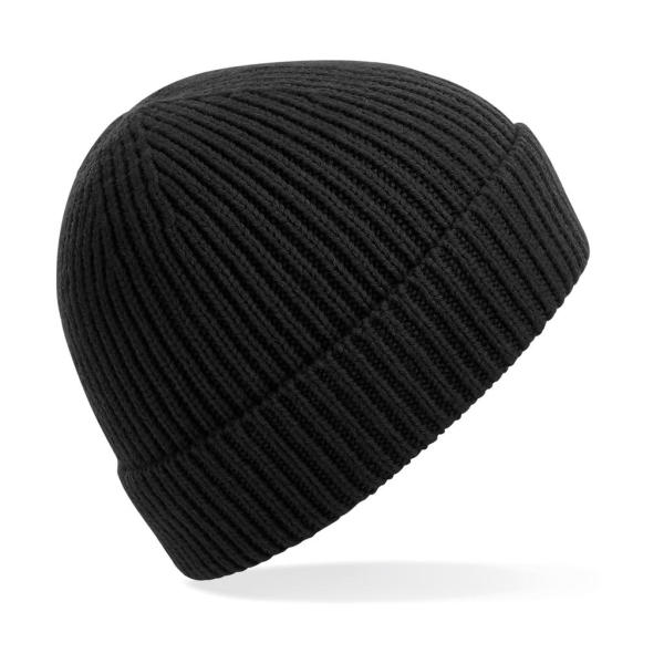 Engineered Knit Ribbed Beanie - Black - One Size