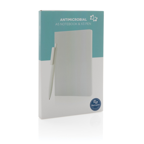 Antimicrobieel A5 notitieboek met pen set, wit