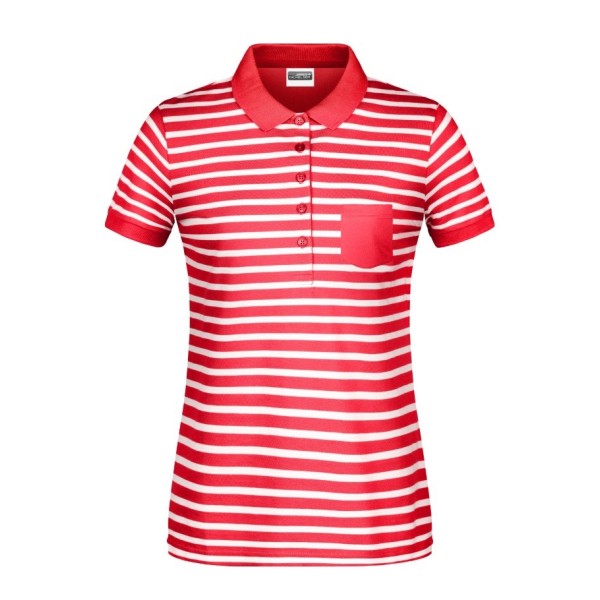 Ladies' Polo Striped - red/white - XS