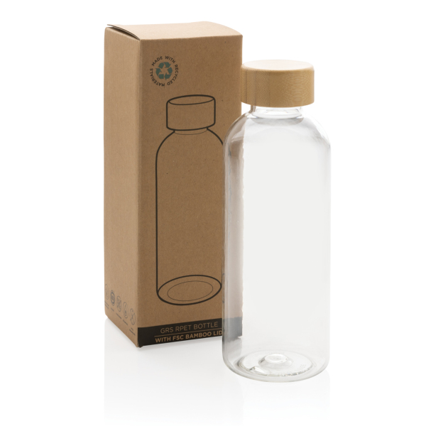 GRS recycled PET fles met bamboe dop, transparant