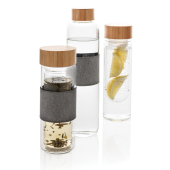 Impact dubbelwandige borosilicaat glazen drinkfles, transparant, grijs