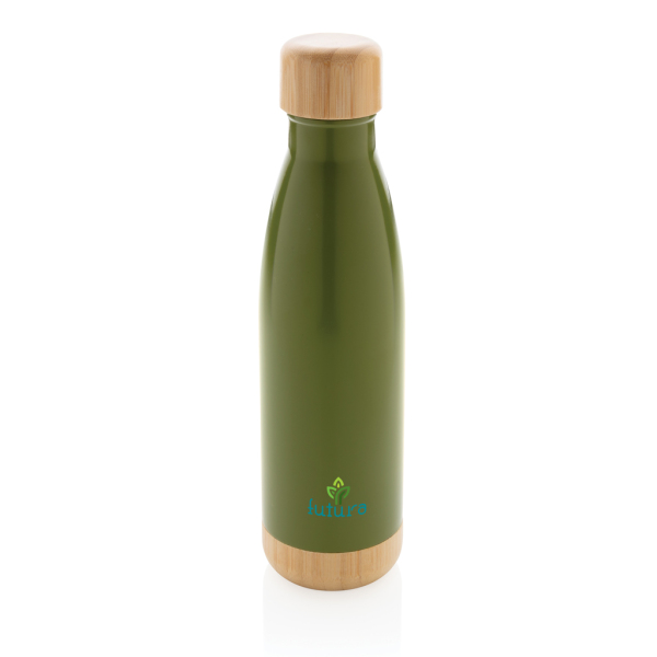 Vacuüm roestvrijstalen fles met bamboe deksel en bodem, groen