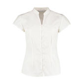 Women's Tailored Fit Mandarin Collar Blouse SSL - White