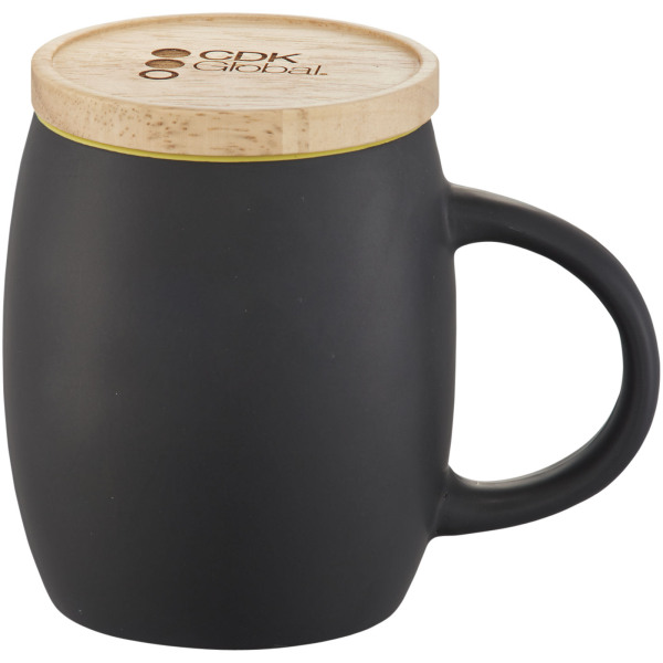 Hearth 400 ml ceramic mug with wooden coaster - Solid black/Lime