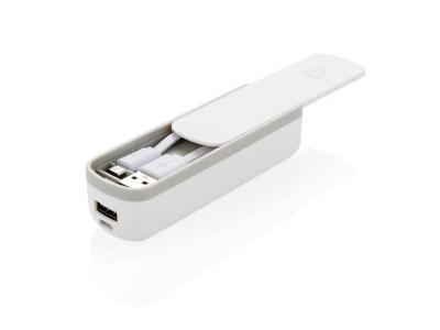 2.200 mAh powerbank met geïntegreerde kabelopslag, wit 2.200 mAh powerbank met geïntegreerde kabelopslag, wit