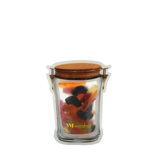 Snoeppotzak Apeldoorn - 250 ml RPET vershoudzak in de vorm van een snoeppot. Ideaal voor brievenbus mailing