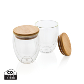 Dubbelwandig borosilicaatglas met bamboe deksel 250ml set