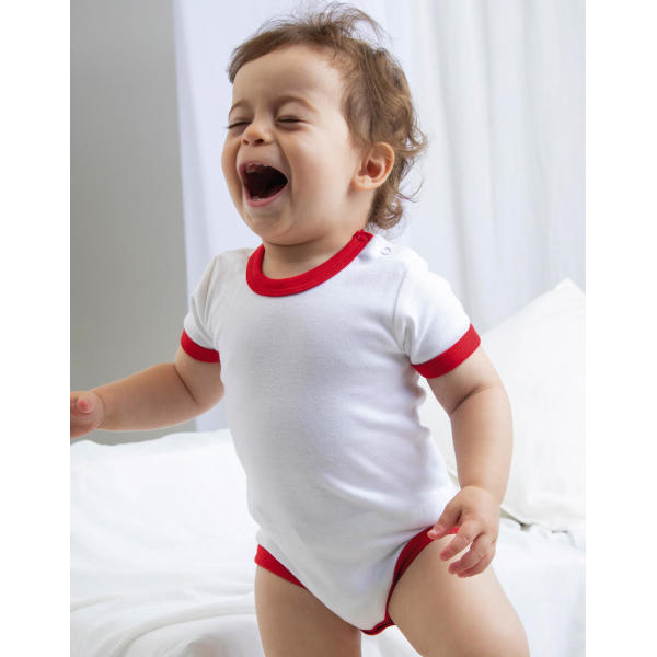 Baby Ringer Bodysuit - White/Bubblegum Pink Organic