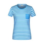 8027 Ladies' T-Shirt Striped atlantisch/wit XXL