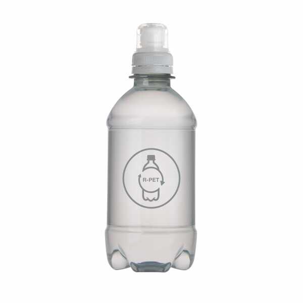 bronwater in 100% gereycleerd plastic (RPET) flesje 330ml met sportdop