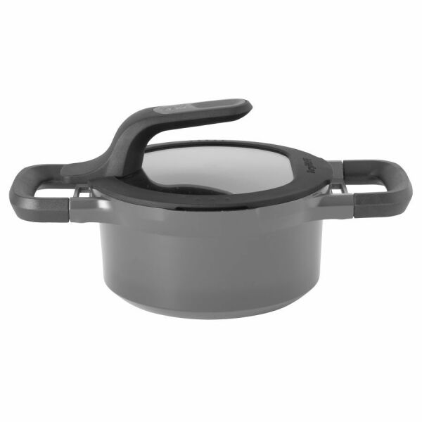 Gem line cooking pot with lid and heat-resistant handles gray 16 cm