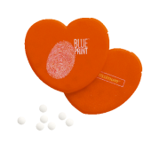 Hart mintdispenser met ca. 8 gr. mintjes en ingredienten label. TAMPONDRUK Hart mintdispenser met ca. 8 gr. mintjes en ingredienten label. TAMPONDRUK