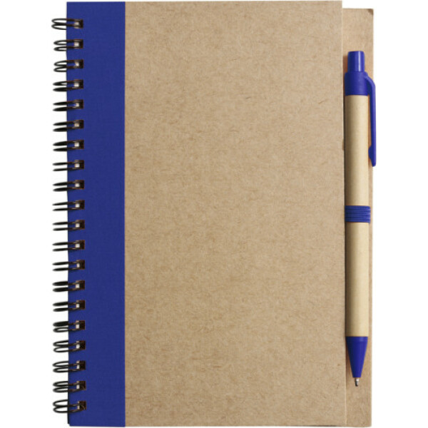 Draadgebonden notitieboekje met balpen Stella blauw