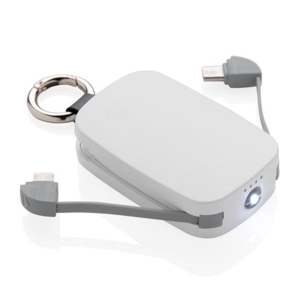 1.200 mAh Keychain Powerbank with integrated cables, white