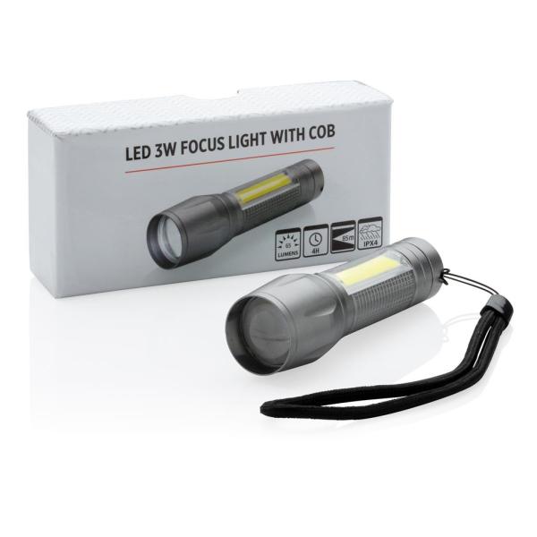 LED 3W focus zaklamp met COB, grijs