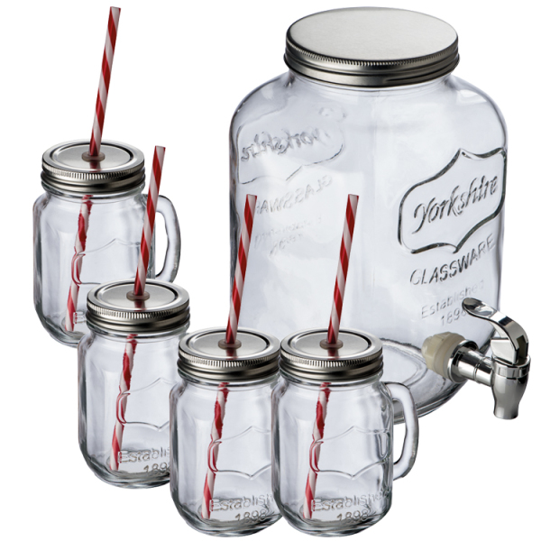 Glazen drankdispenser met bijbehorende rietjesbekers 4 liter