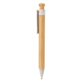 Bambus pen med clip i hvedestrå, hvid