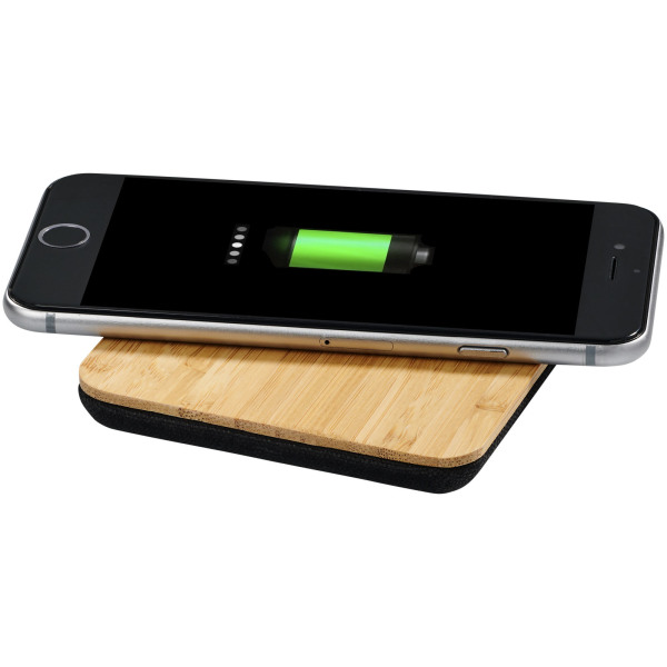 Leaf bamboo and fabric wireless charging pad - Natural/Solid black