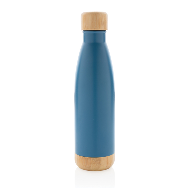 Vacuüm roestvrijstalen fles met bamboe deksel en bodem, blau