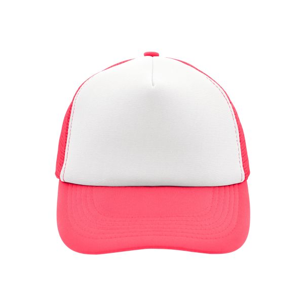 MB070 5 Panel Polyester Mesh Cap - white/neon-pink - one size