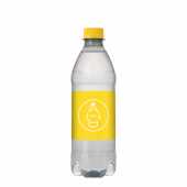 bronwater in 100% gereycleerd plastic (RPET) flesje 500ml met gele PMS115 draaidop
