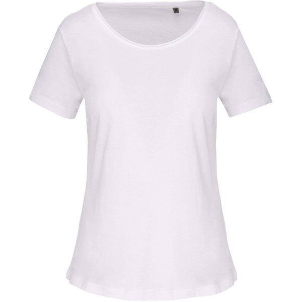 Bio dames-t-shirt kraag met onafgewerkte rand korte mouwen