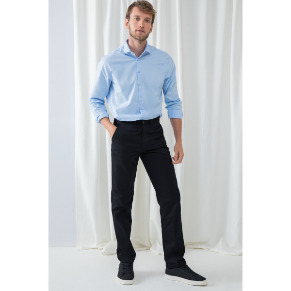 Men's 65/35 Flat Fronted Chino Trousers Black 30 UK